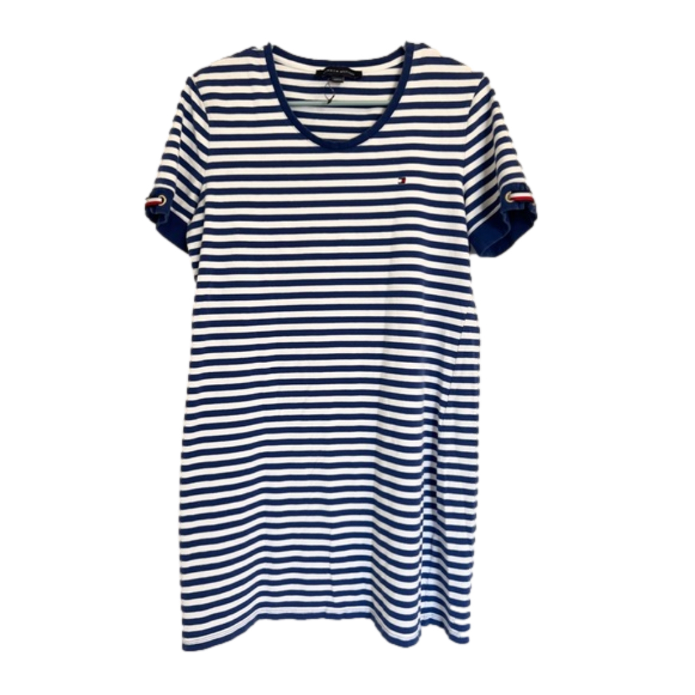 Tommy Hilfiger Women's Striped Blue & White Short Sleeve Shirt Dress Medium